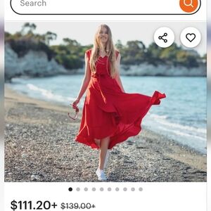 Red Sleeveless V-Neck Maxi Dress with Waist Tie